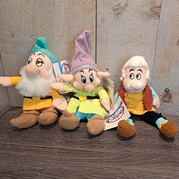 Disney Other - Disney Store Dopey Bashful & Geppetto Bean Bag Plush 8" Pinocchio Snow White